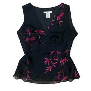 VTG 90s ICE Black & Red/Purple Floral Sleeveless Silk Whimsygoth Fairy Top M